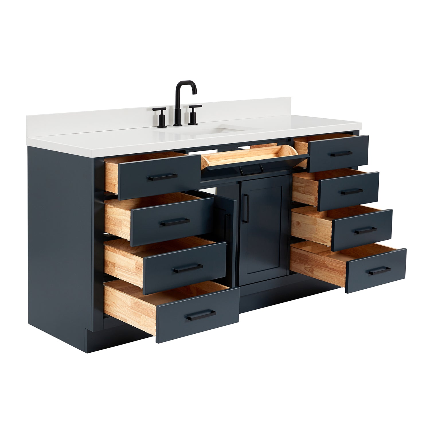 Isabella 66-Inch Midnight Blue bathroom vanity on white background – product photo 1