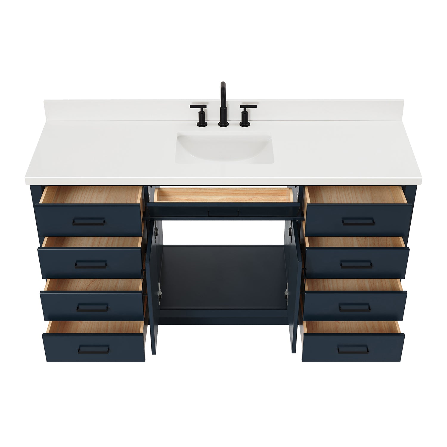 Isabella 66-Inch Midnight Blue bathroom vanity on white background – product photo 2