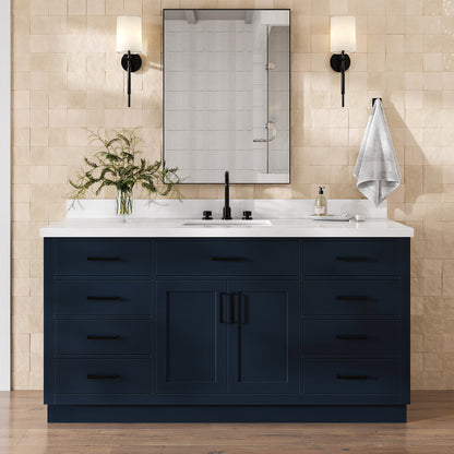 Isabella 66-Inch Midnight Blue bathroom vanity in styled bathroom setting