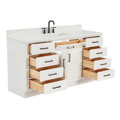Isabella 66-Inch White bathroom vanity on white background – product photo 1