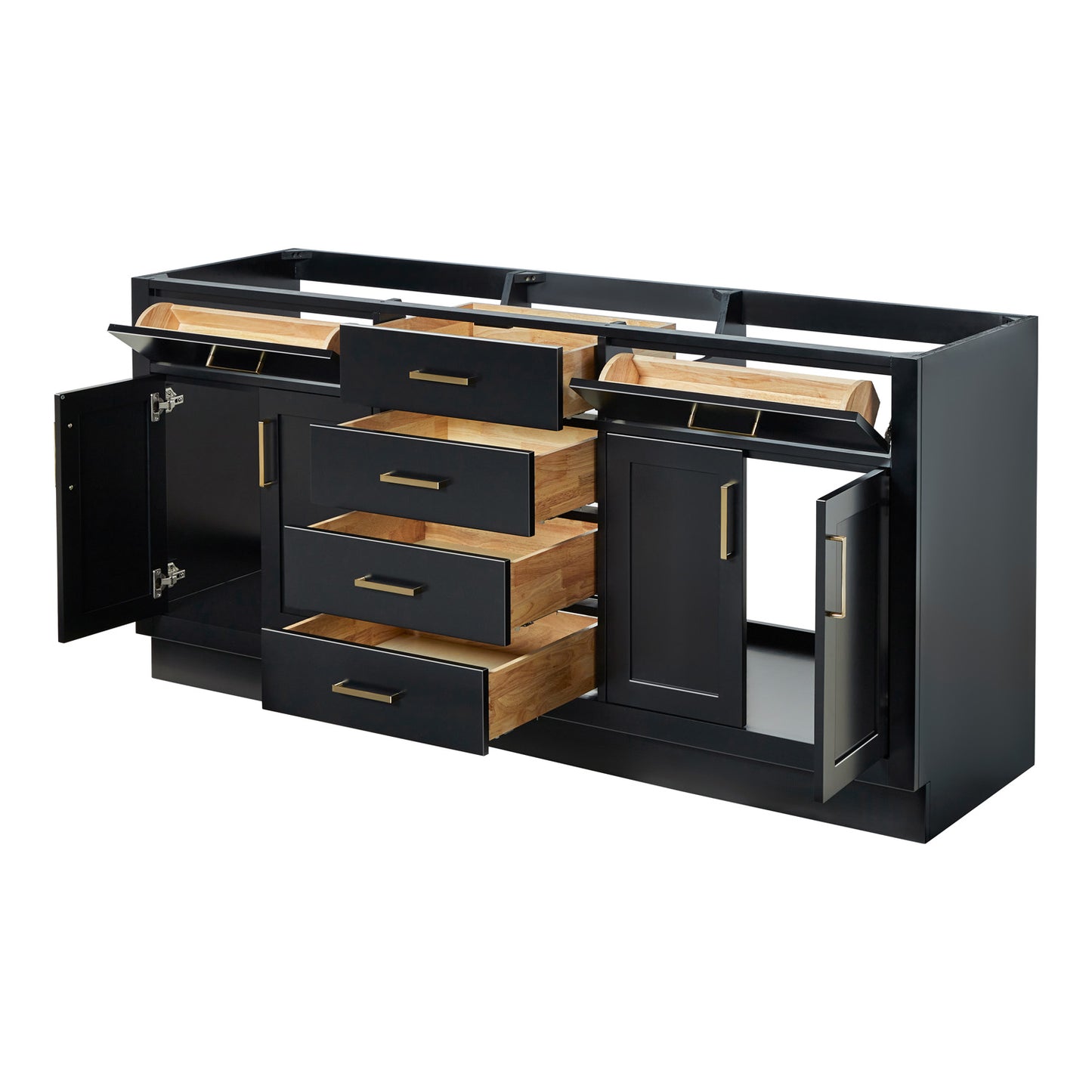 Isabella 72-inch Black base cabinet on white back ground side view open door