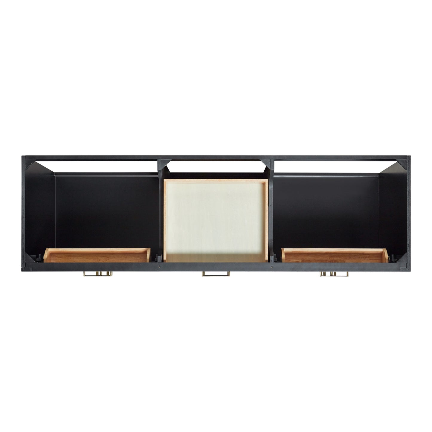 Isabella 72-inch Black base cabinet on white back ground front view open door