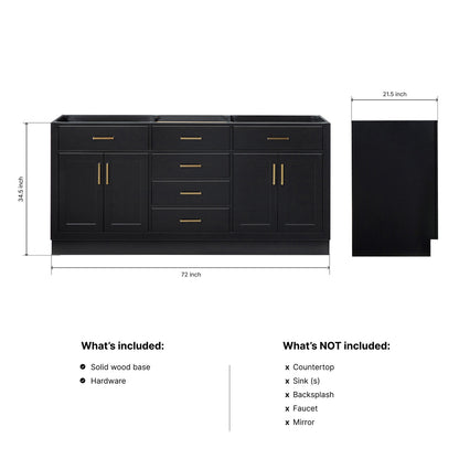 Isabella 72-inch Black base cabinet on dimensions