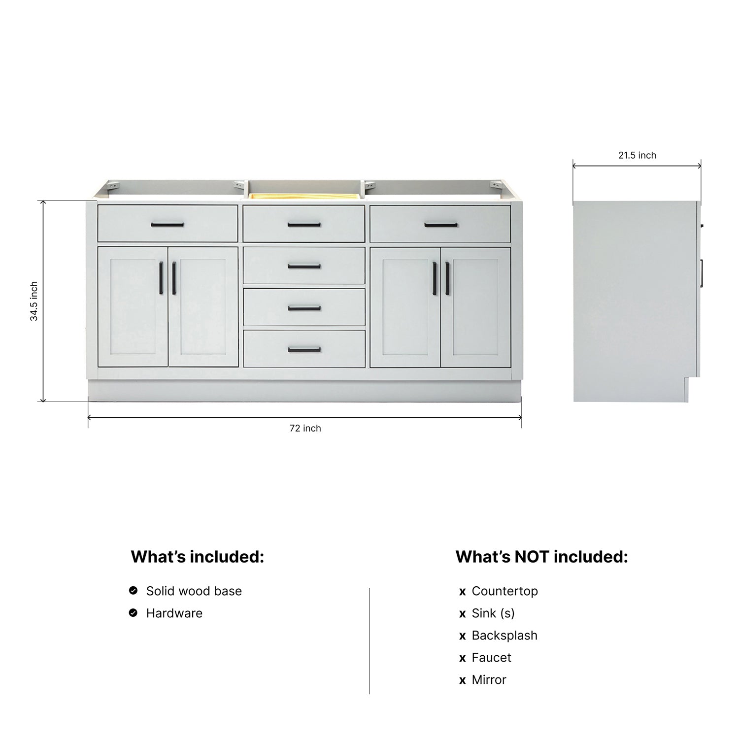 Isabella 72-inch Grey base cabinet on dimensions