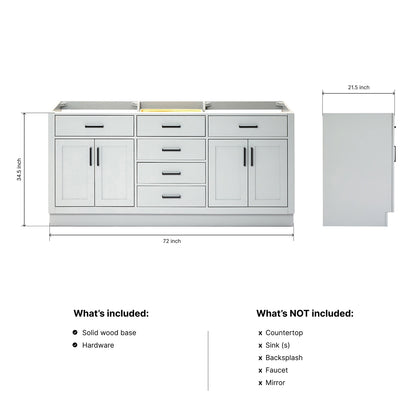 Isabella 72-inch Grey base cabinet on dimensions