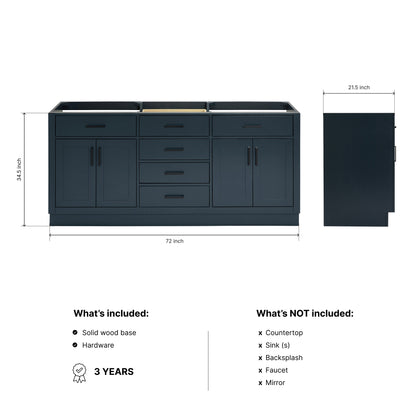 Isabella 72-inch Midnight Blue base cabinet on dimensions