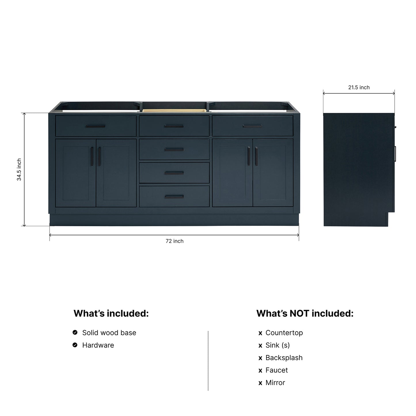 Isabella 72-inch Midnight Blue base cabinet on dimensions