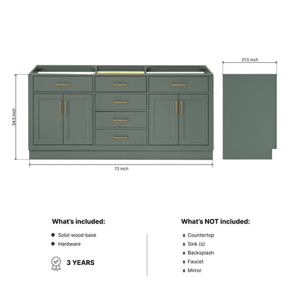 Isabella 72-inch Vintage Green base cabinet on dimensions