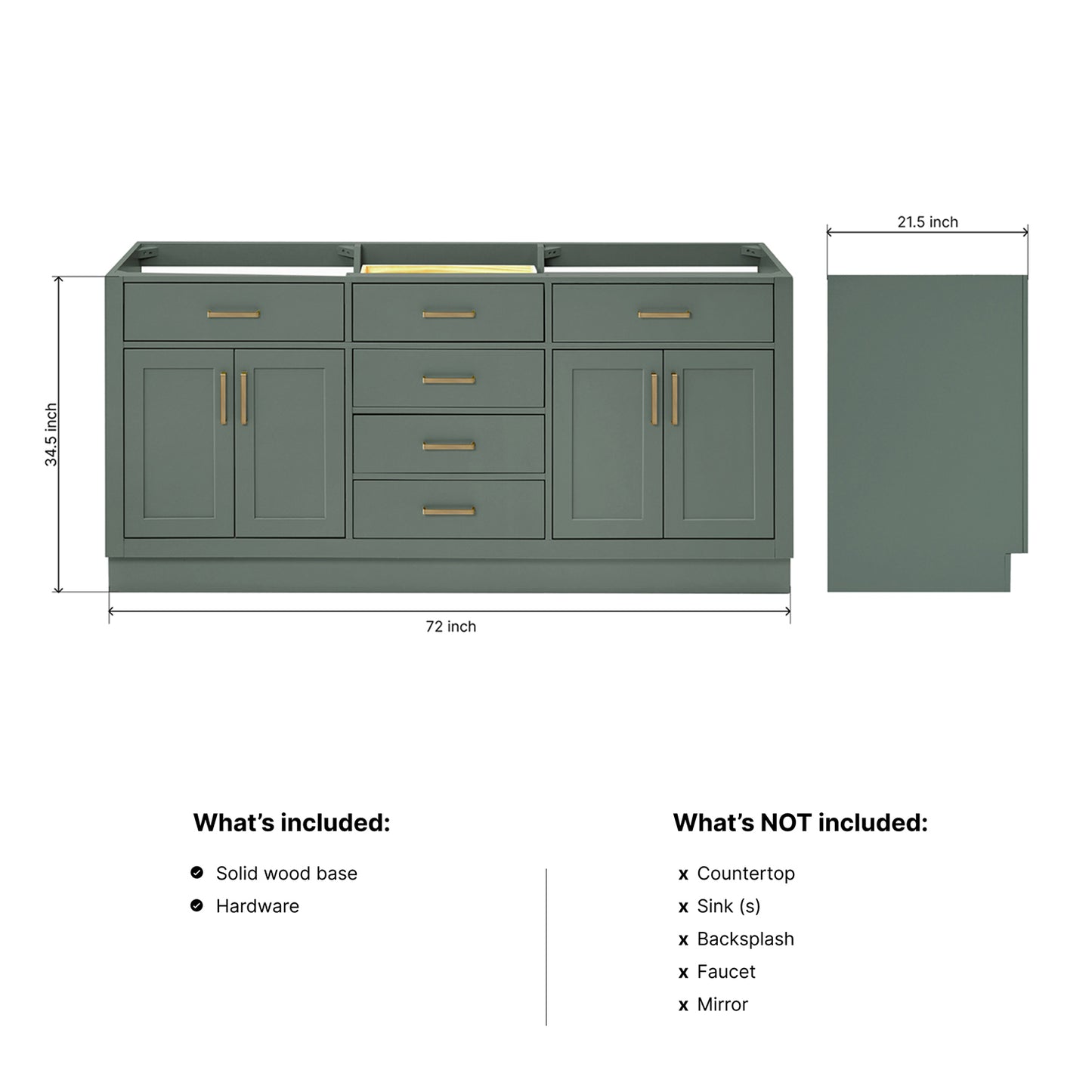Isabella 72-inch Vintage Green base cabinet on dimensions