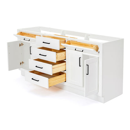 Isabella 72-inch White base cabinet on white back ground side view open door