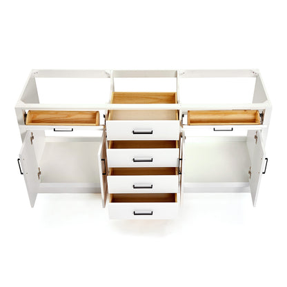 Isabella 72-inch White base cabinet on white back ground front view open door