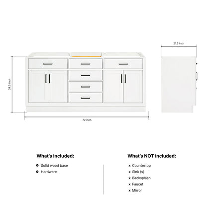 Isabella 72-inch White base cabinet on dimensions