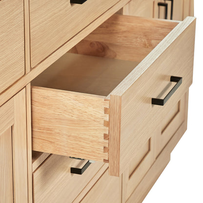 Isabella 72-inch Natural Oak base cabinet on white back ground top down