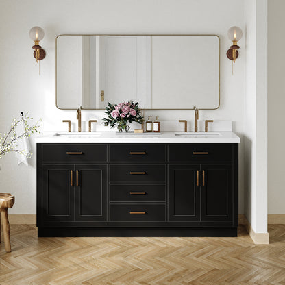 Isabella 72-Inch Black bathroom vanity in styled bathroom setting
