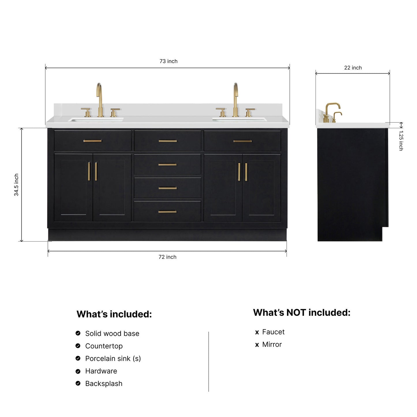 Isabella 72-Inch Black bathroom vanity dimensions