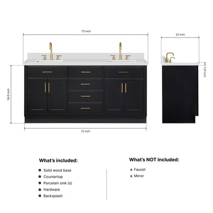 Isabella 72-Inch Black bathroom vanity dimensions