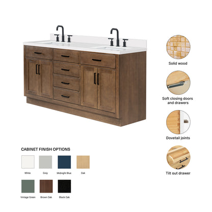 Isabella 72-Inch Brown Oak bathroom vanity – feature highlights: solid wood frame, soft-close doors and drawers, Sherwin-Williams paint finish