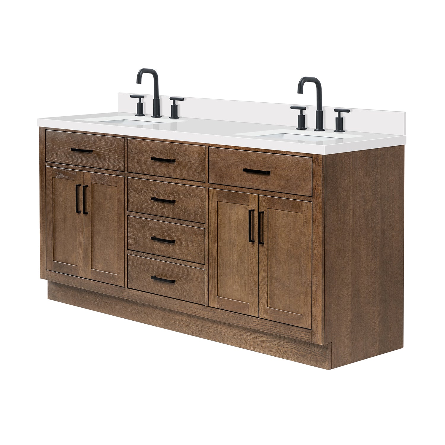 Isabella 72-Inch Brown Oak bathroom vanity on white background – product photo 4