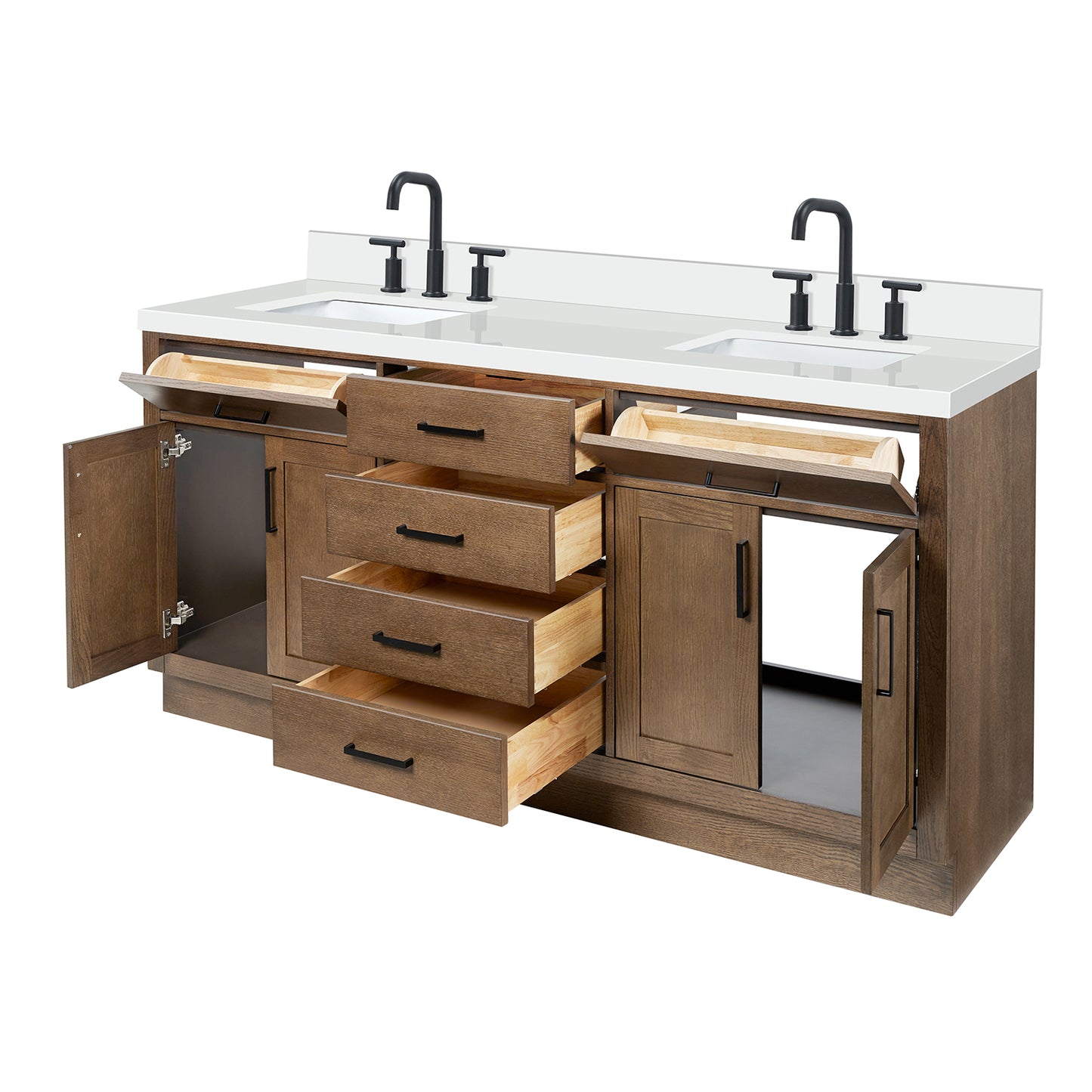 Isabella 72-Inch Brown Oak bathroom vanity on white background – product photo 6