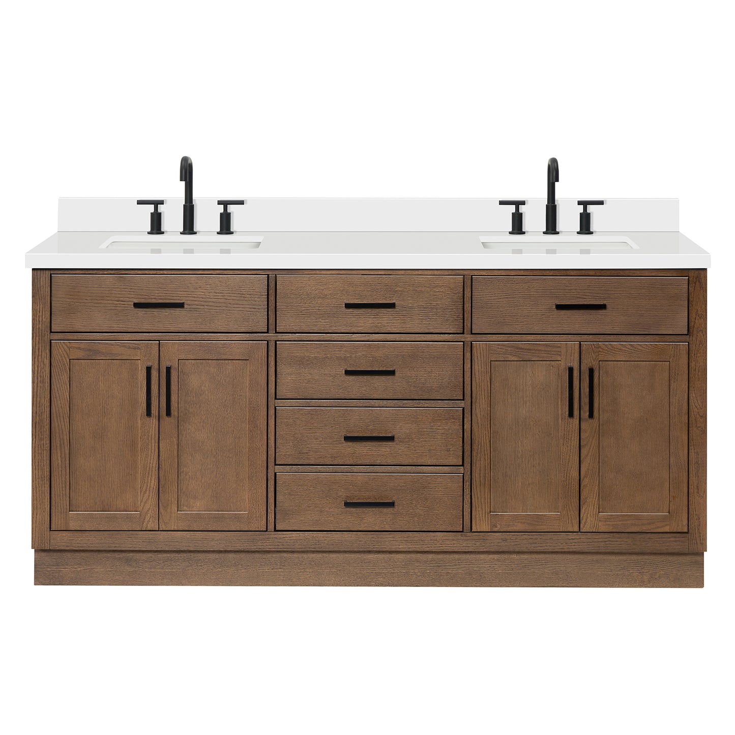 Isabella 72-Inch Brown Oak bathroom vanity on white background – product photo 3