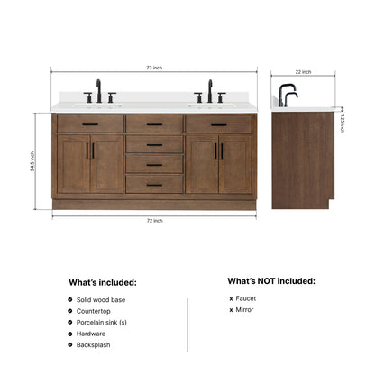 Isabella 72-Inch Brown Oak bathroom vanity dimensions