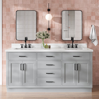 Isabella 72-Inch Grey bathroom vanity in styled bathroom setting
