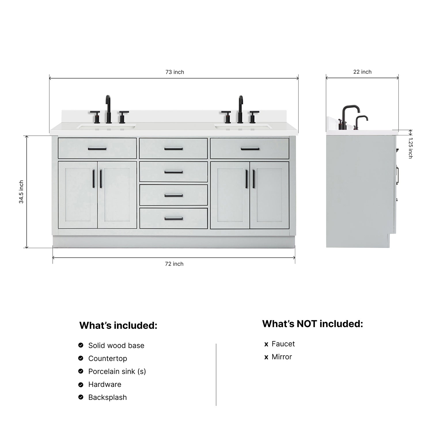 Isabella 72-Inch Grey bathroom vanity dimensions