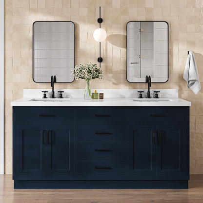 Isabella 72-Inch Midnight Blue bathroom vanity in styled bathroom setting