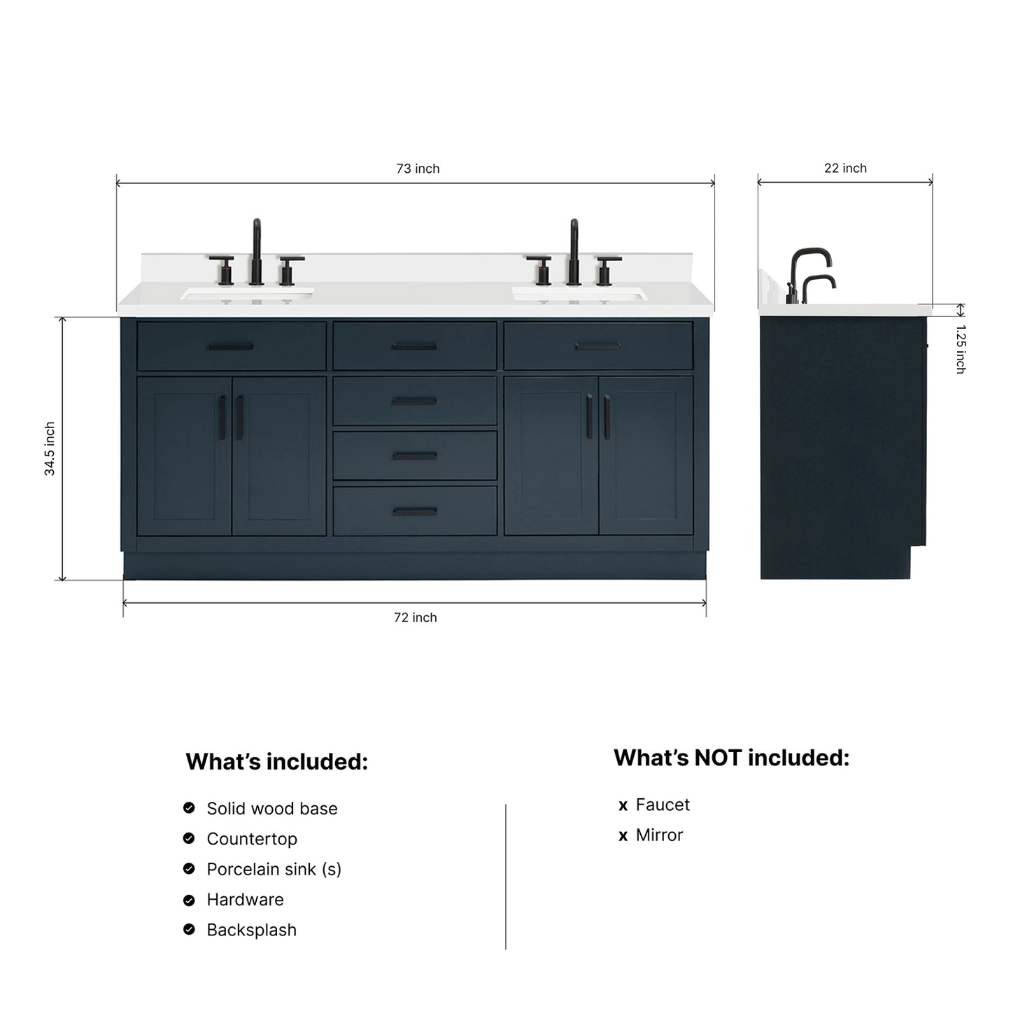 Isabella 72-Inch Midnight Blue bathroom vanity dimensions