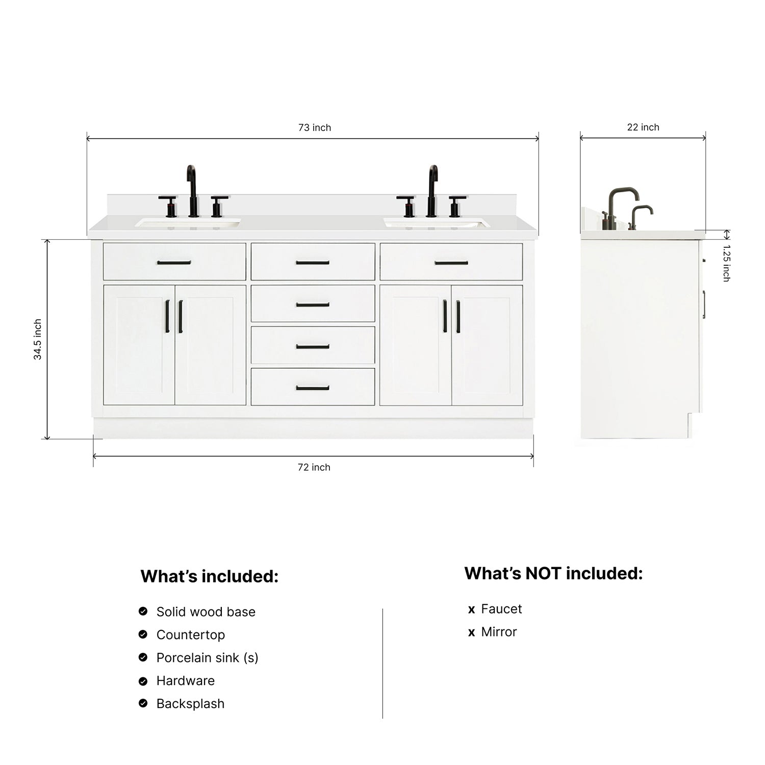 Isabella 72-Inch White bathroom vanity dimensions