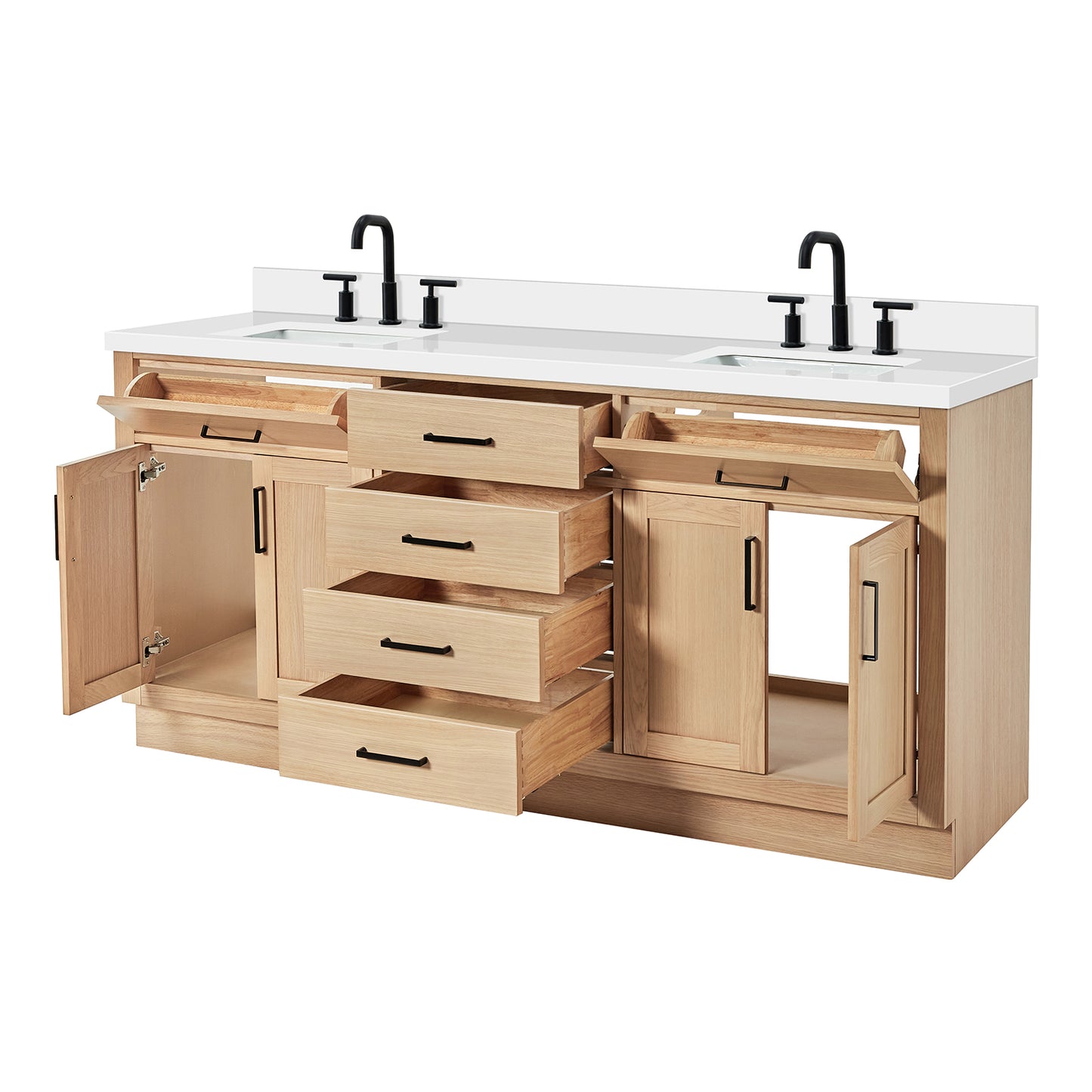 Isabella 72-Inch White Oak bathroom vanity on white background – product photo 1