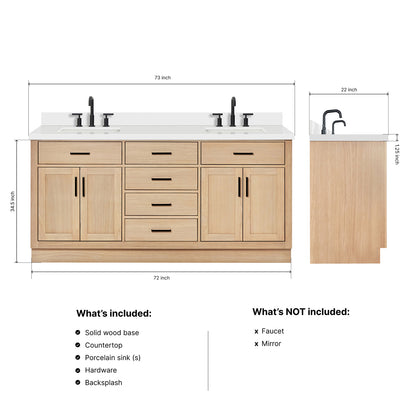 Isabella 72-Inch White Oak bathroom vanity dimensions
