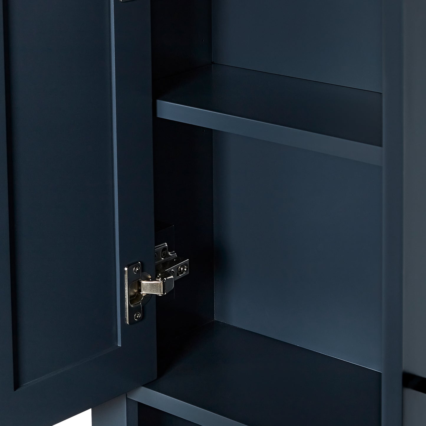 Isabella 3123-inch Midnight Blue base cabinet on white back ground front view open door