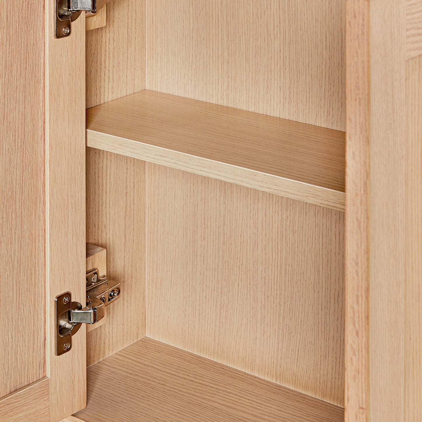 Isabella 3123-inch White Oak base cabinet on white back ground front view open door
