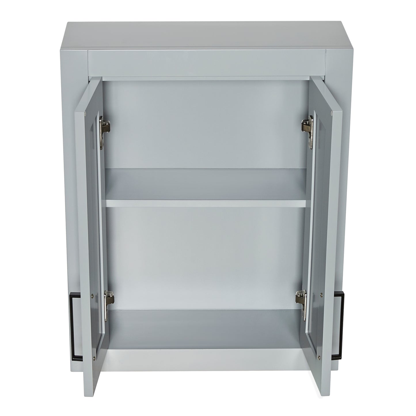 Isabella 2621-inch Grey base cabinet on white back ground side view open door