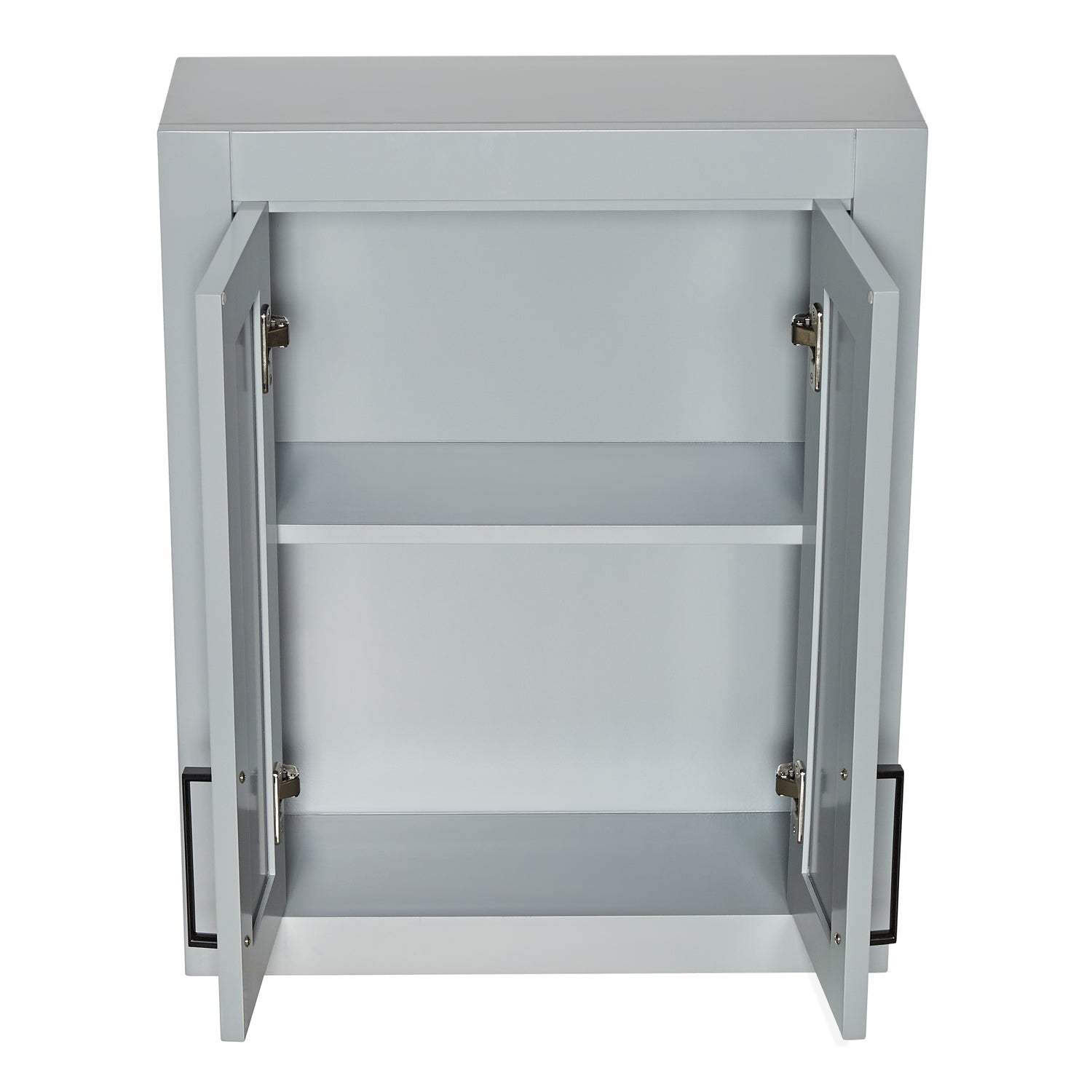 Isabella 2621-inch Grey base cabinet on white back ground side view open door