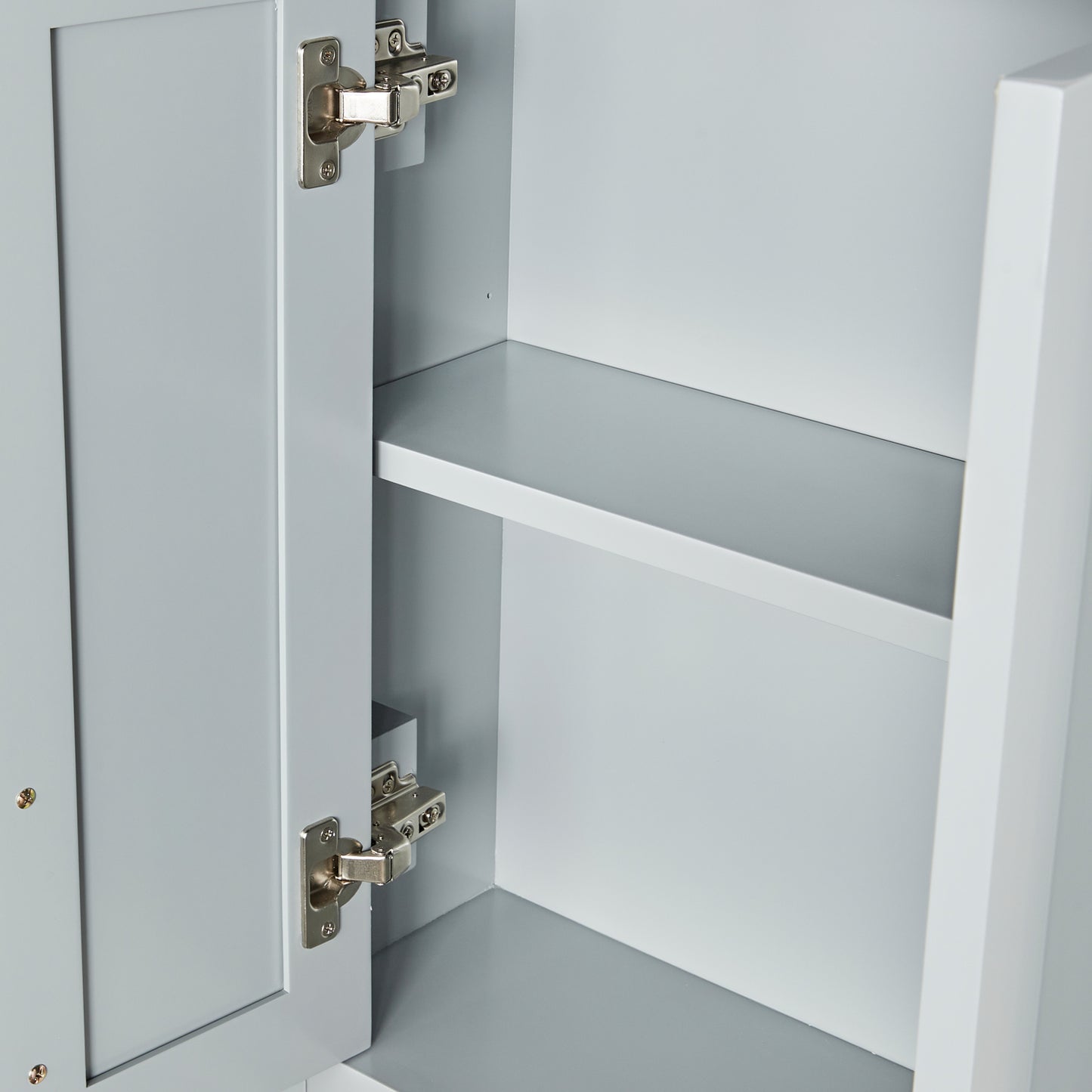 Isabella 2621-inch Grey base cabinet on white back ground front view open door