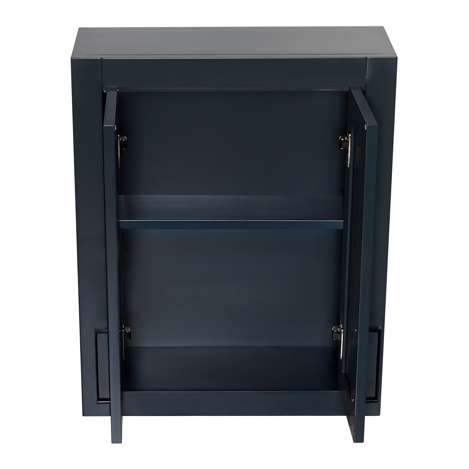 Isabella 2621-inch Midnight Blue base cabinet on white back ground side view open door
