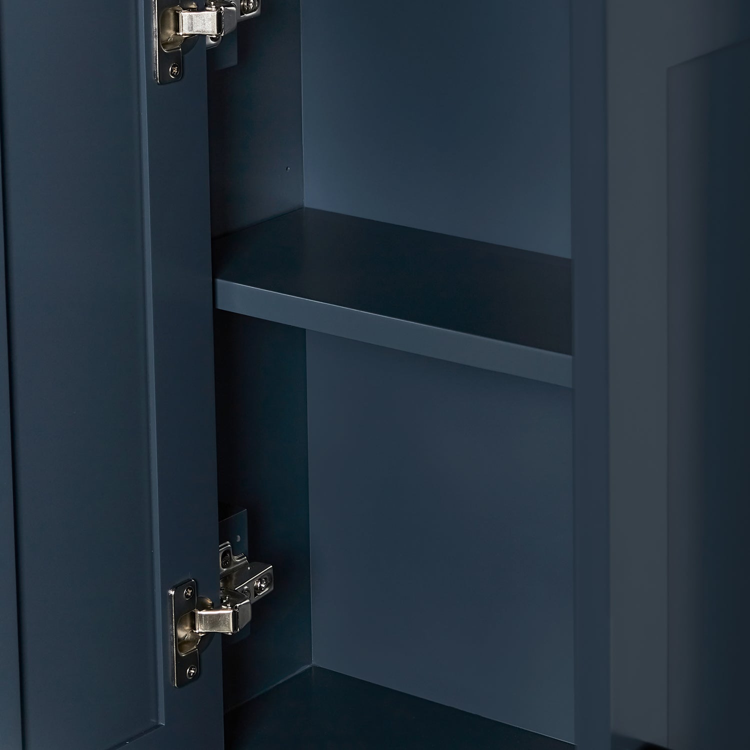 Isabella 2621-inch Midnight Blue base cabinet on white back ground front view open door