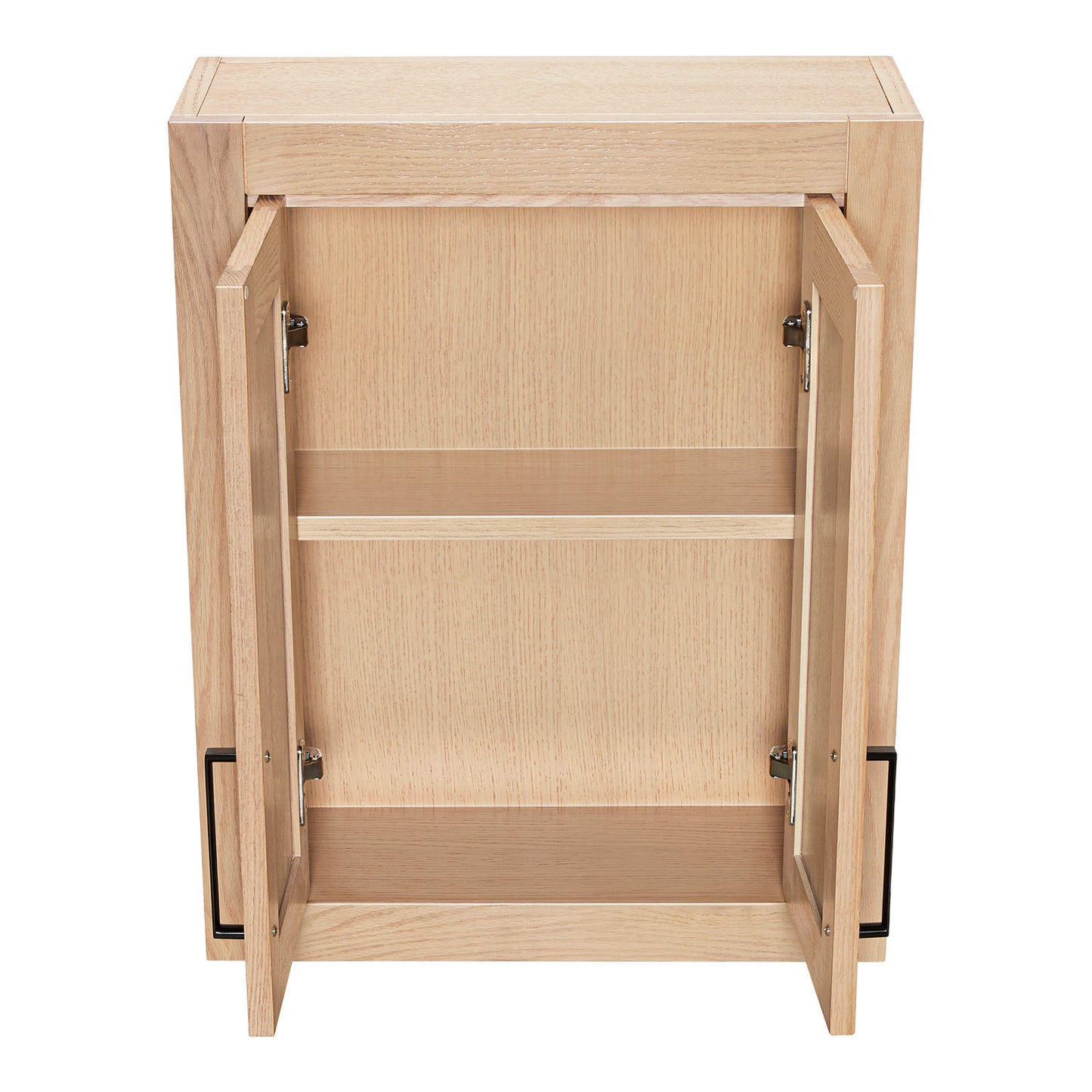 Isabella 2621-inch White Oak base cabinet on white back ground side view open door