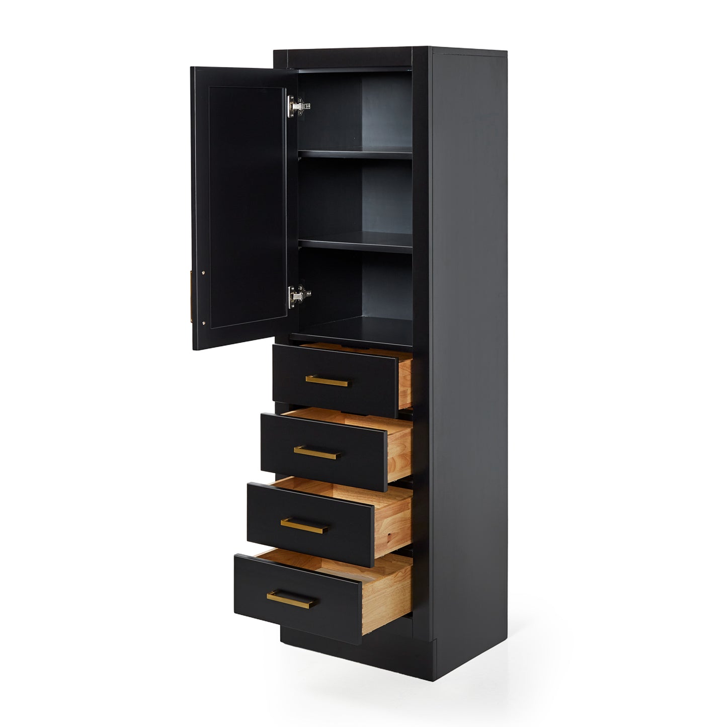Isabella 2065-inch Black base cabinet on white back ground side view open door