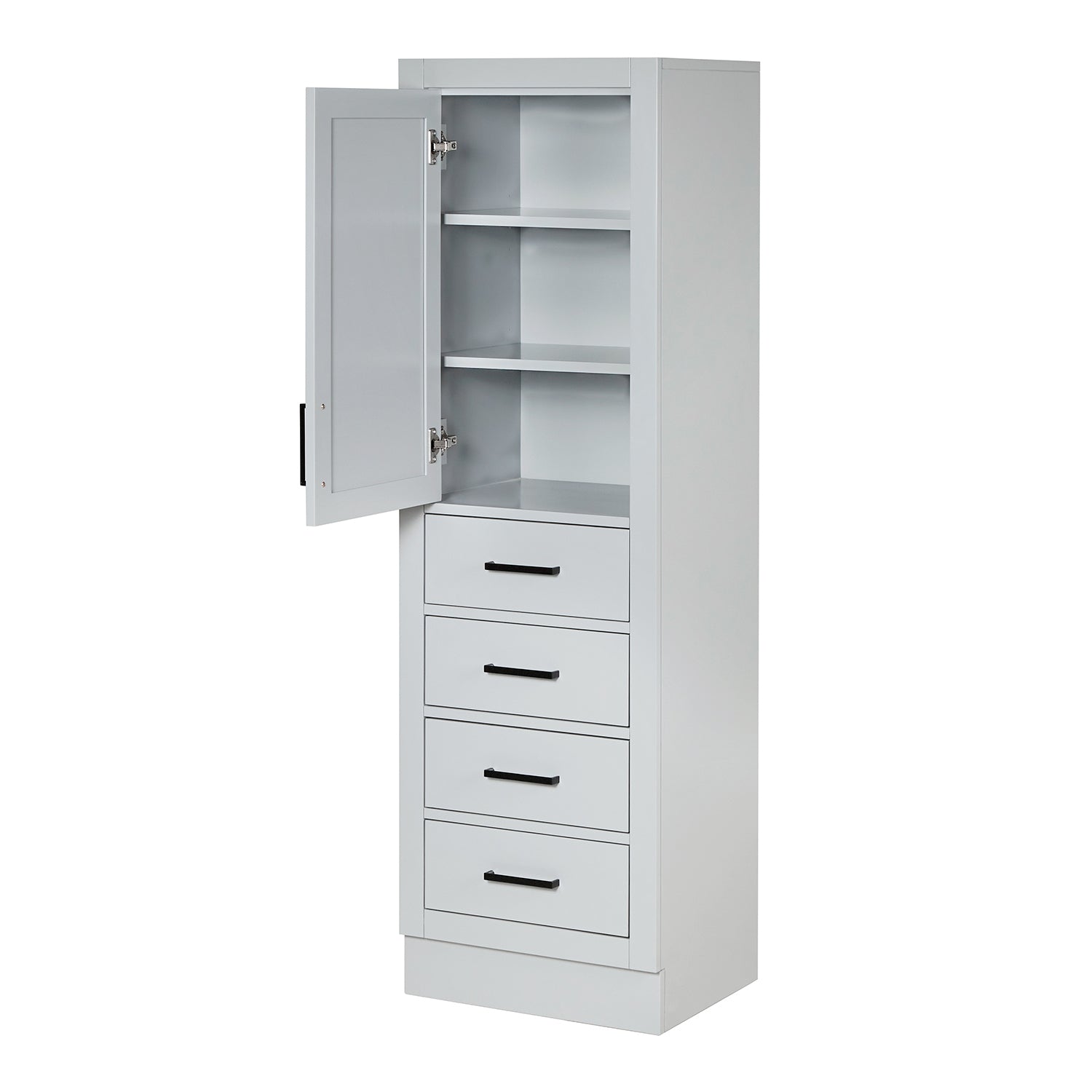 Isabella 2065-inch Grey base cabinet on white back ground side view open door