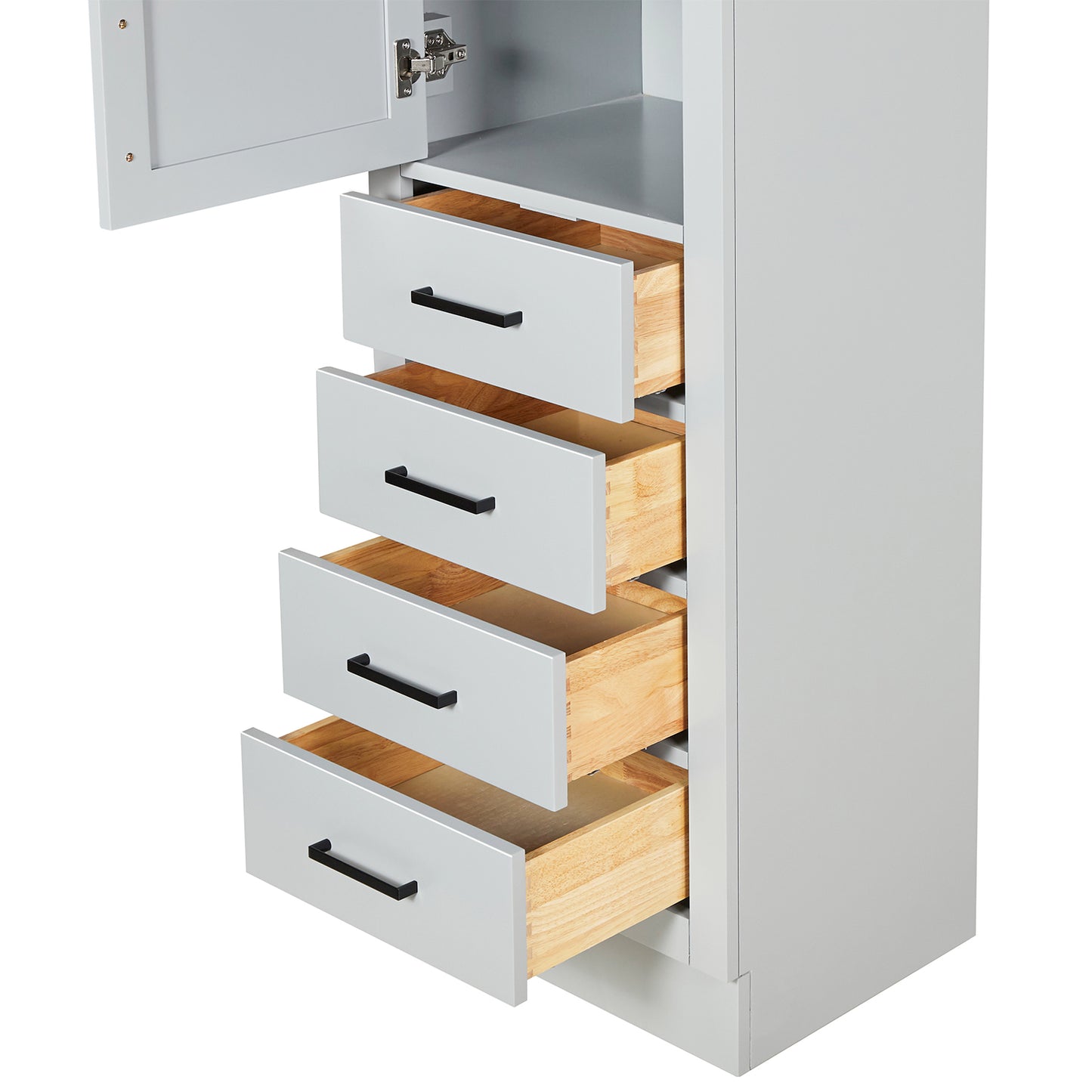 Isabella 2065-inch Grey base cabinet on white back ground front view open door