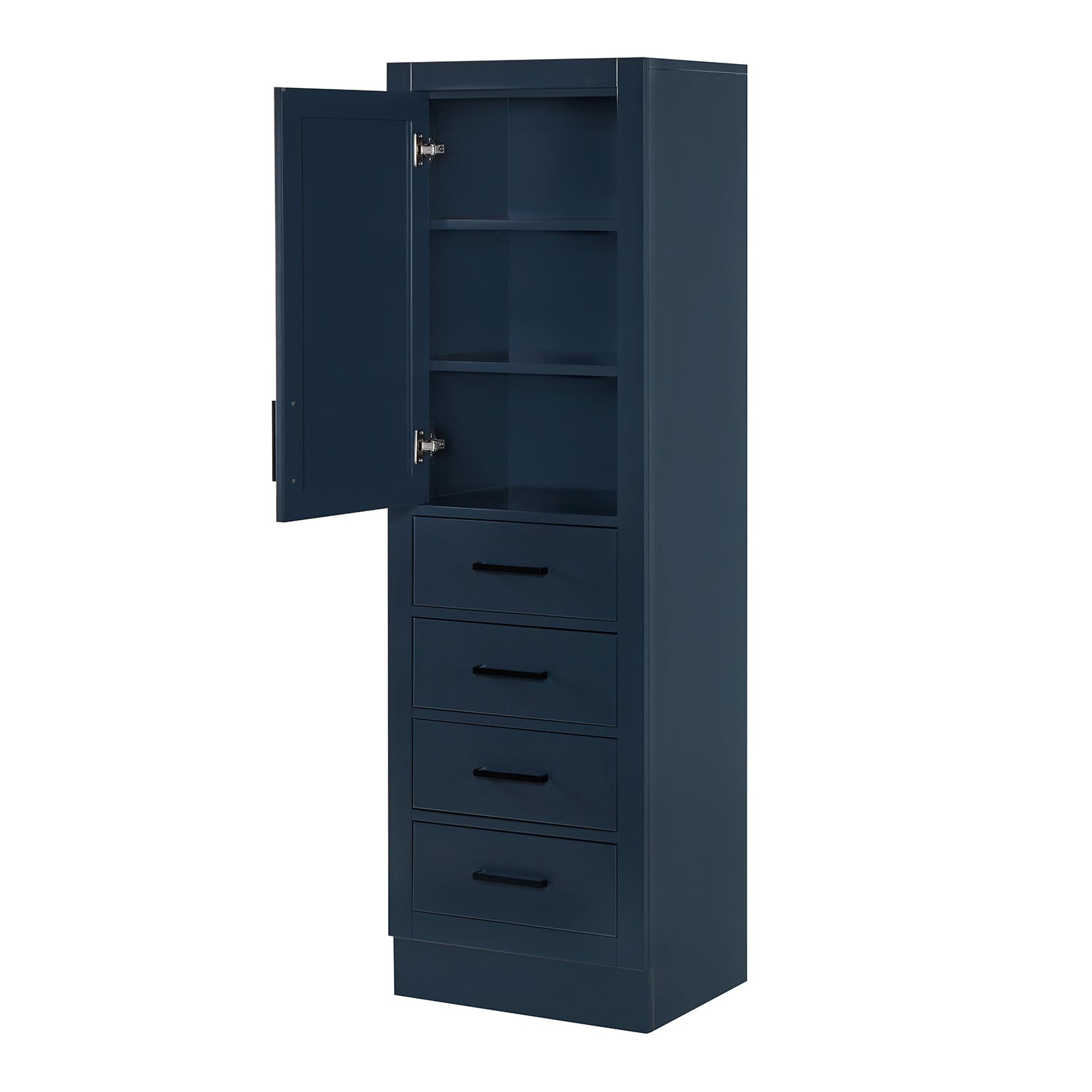 Isabella 2065-inch Midnight Blue base cabinet on white back ground side view open door