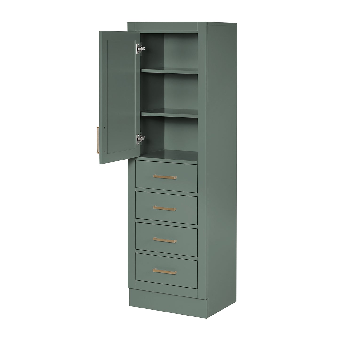 Isabella 2065-inch Vintage Green base cabinet on white back ground side view open door