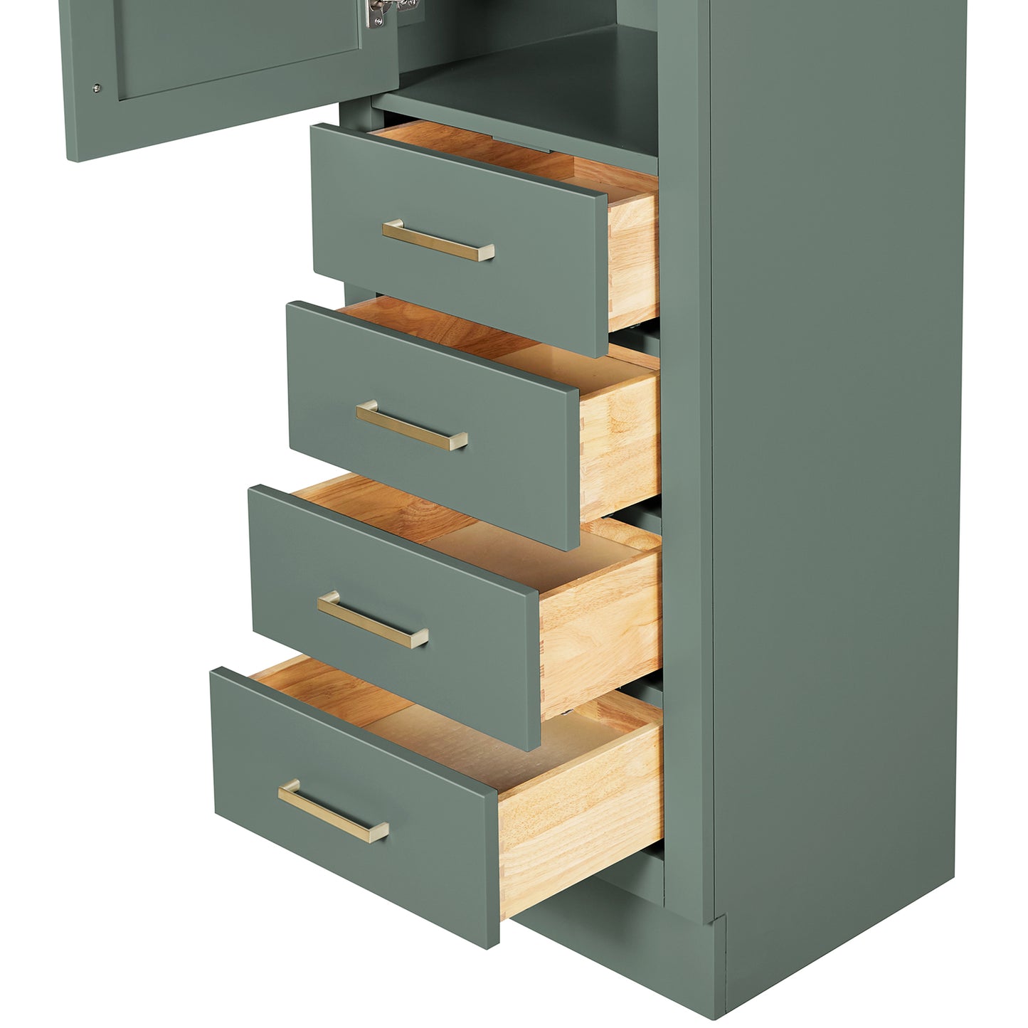 Isabella 2065-inch Vintage Green base cabinet on white back ground front view open door