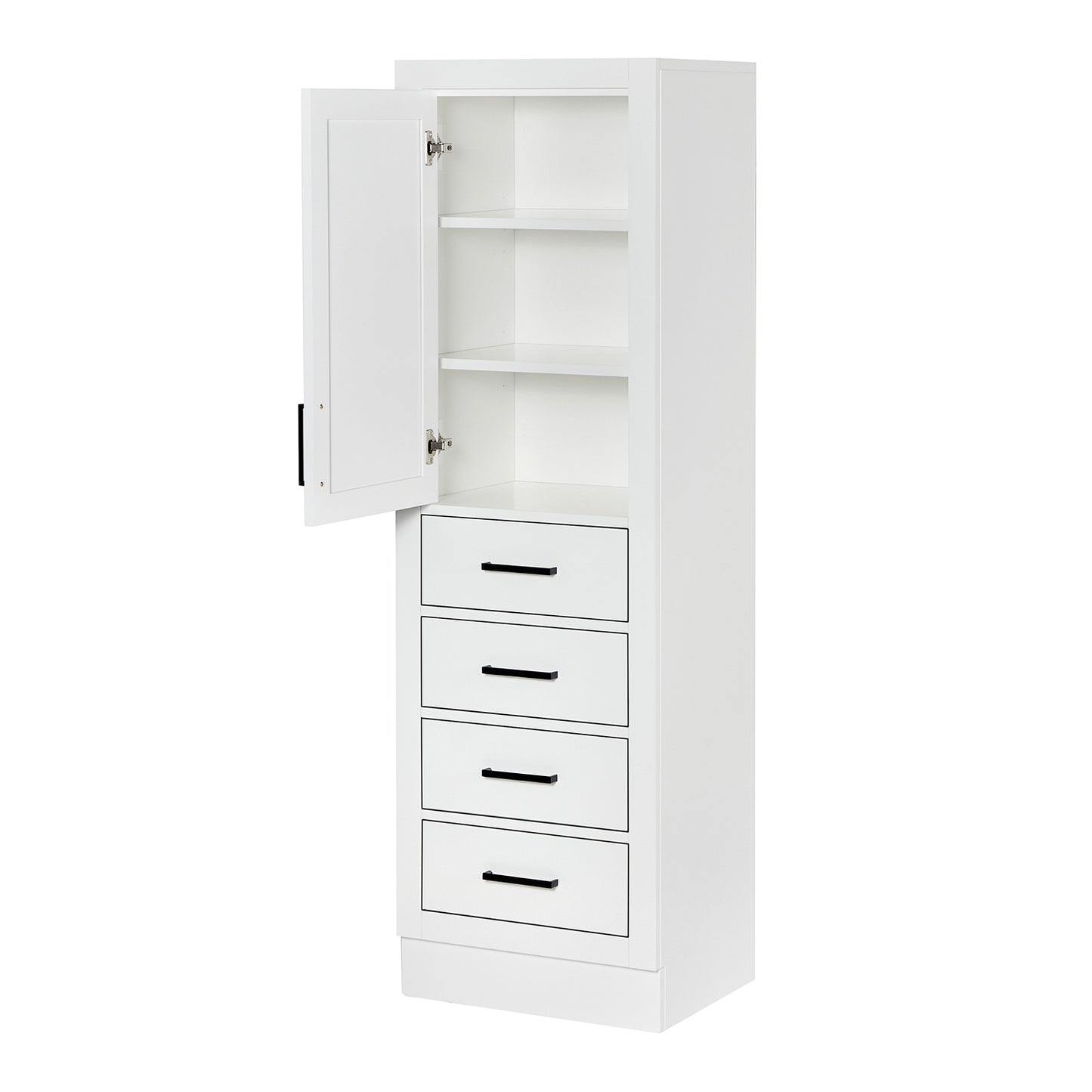 Isabella 2065-inch White base cabinet on white back ground side view open door
