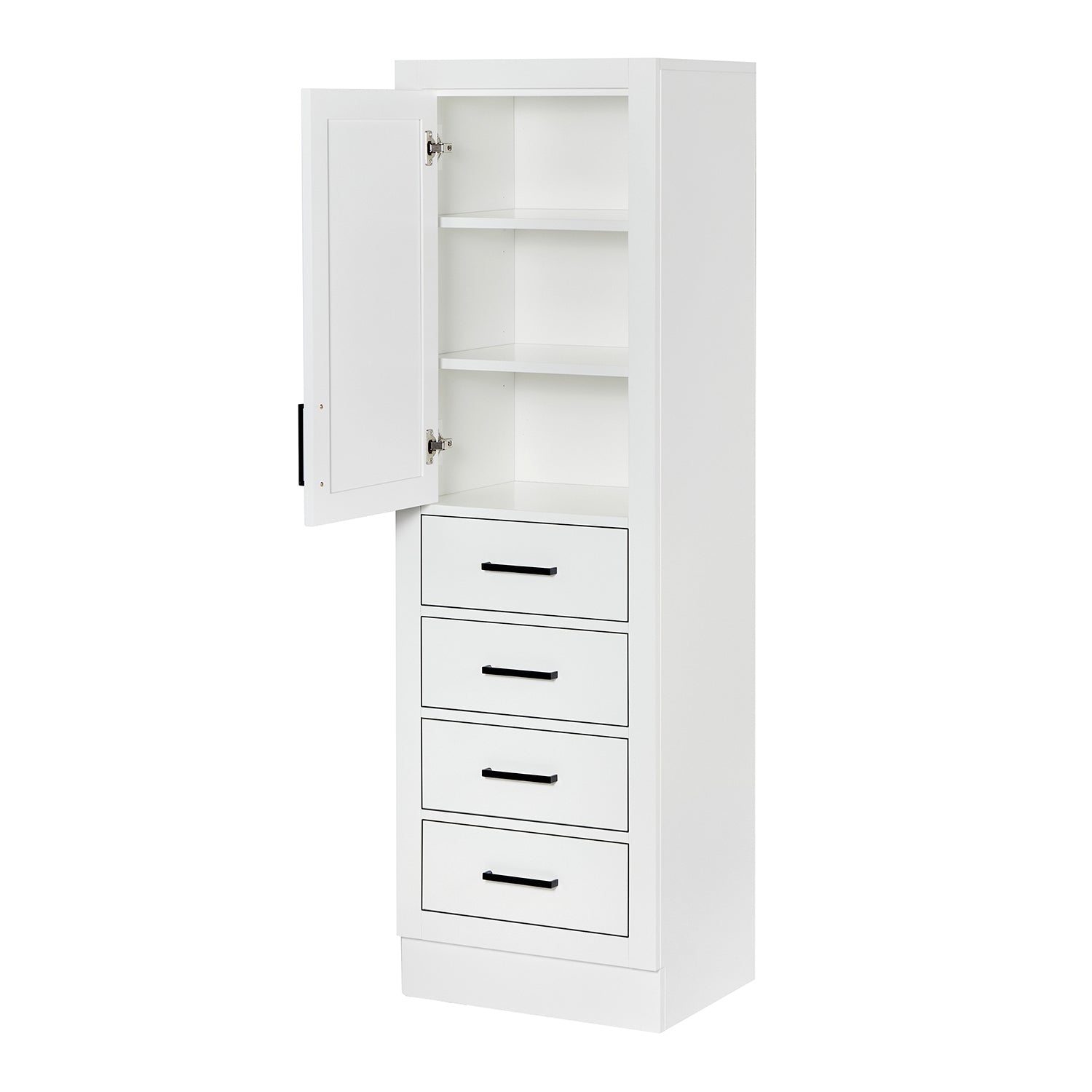 Isabella 2065-inch White base cabinet on white back ground side view open door