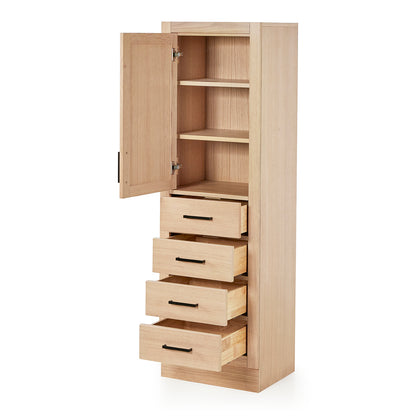 Isabella 2065-inch White Oak base cabinet on white back ground side view open door