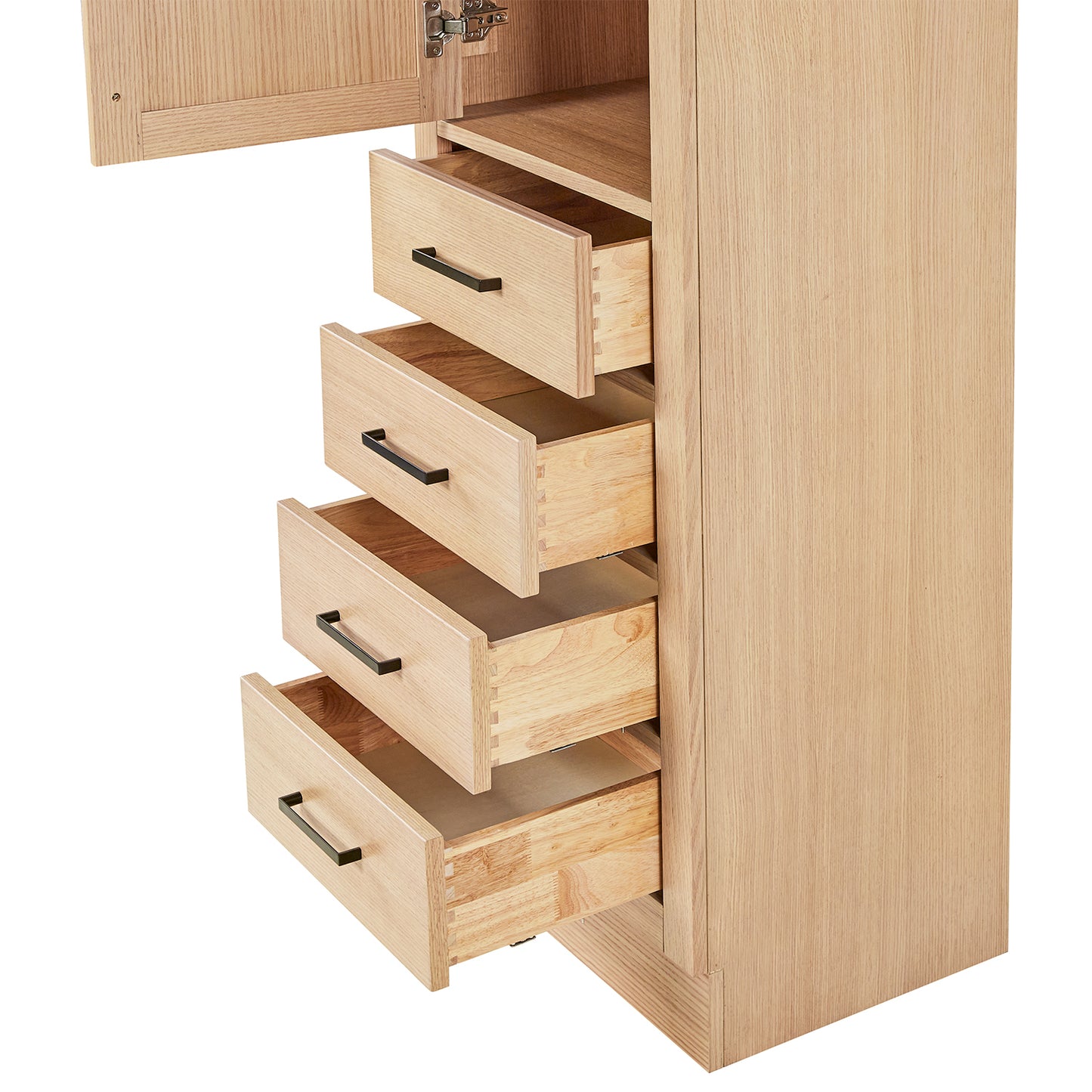 Isabella 2065-inch White Oak base cabinet on white back ground front view open door